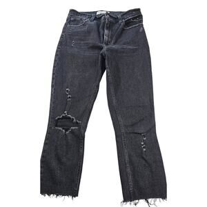 The skinny high rise RAW HEM CUT OFF grunge emo black wash jeans 90s 0 SHORT 25